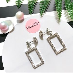 Sparkling Rhinestone Silver Tone Rectangle Earring